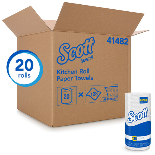 Kimberly Clark Scott Kitchen Roll Towel - White - 1ply - 11" x 8.78" - 128 sheets - 20/cs - Mfg #41482