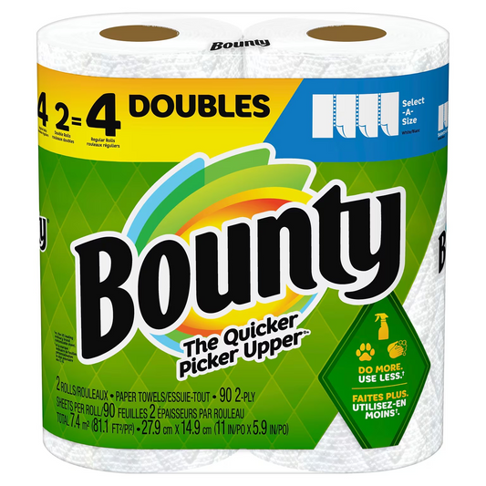 P&G Professional Bounty Select-A-Size Paper Towel - Double Rolls - White - 90 sheets per roll - 12/cs - Mfg #08664