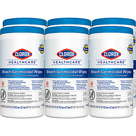 Clorox Healthcare Bleach Germicidal Wipes - 150 count - 6 canisters/cs - Mfg #30577