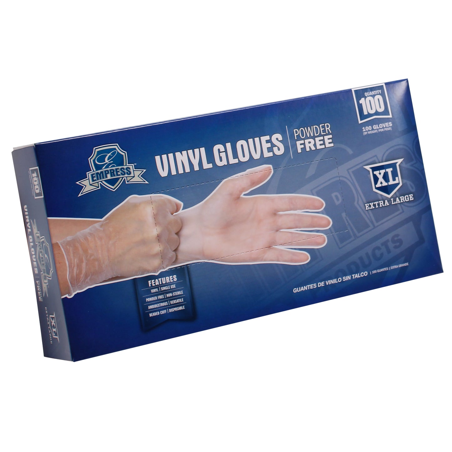 Empress Vinyl Gloves Powder Free - Extra Large - 100/box - 10/cs - Mfg #EVPFXL4004