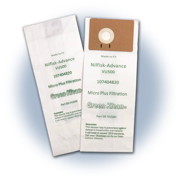 Replacement Vacuum Bags - Advance VU500 12 & 15 inch upright (includes 2 filters/pk)- 10 packs of 10 bags/case (100) (Copy)