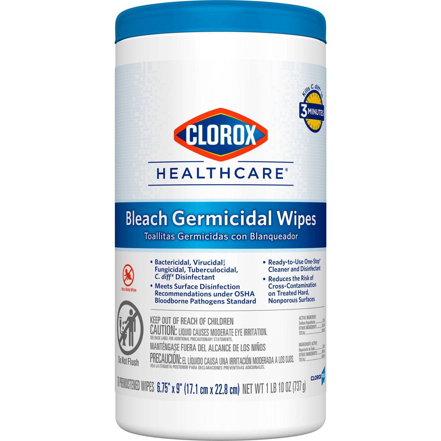 Clorox Healthcare Bleach Germicidal Wipes - 70 count - 6/cs - Mfg #35309