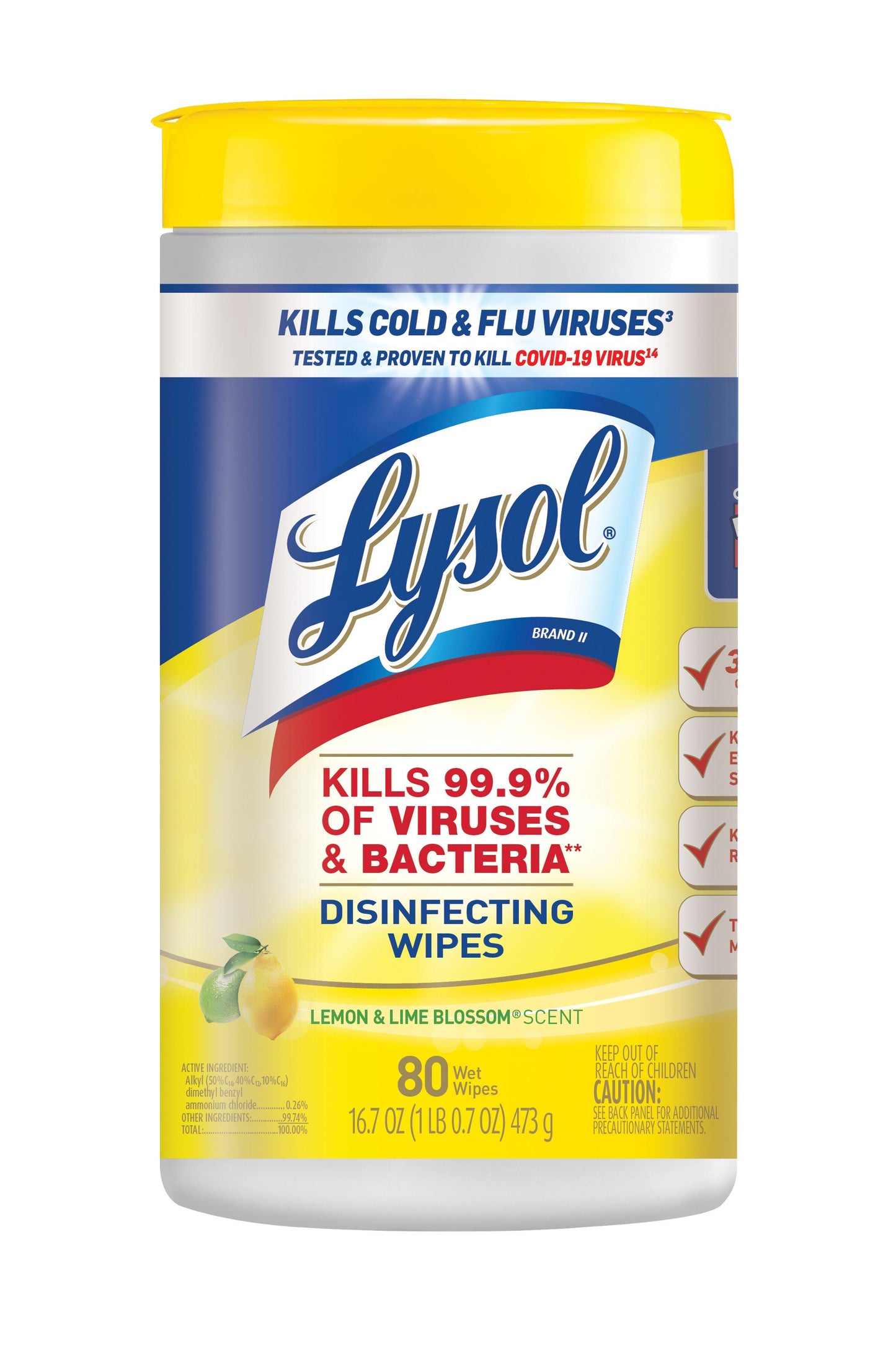 Reckitt Benckiser Lysol Disinfecting Wipes - Lemon/Lime Blossom Scent - 80 count - 6/cs - Mfg #77182