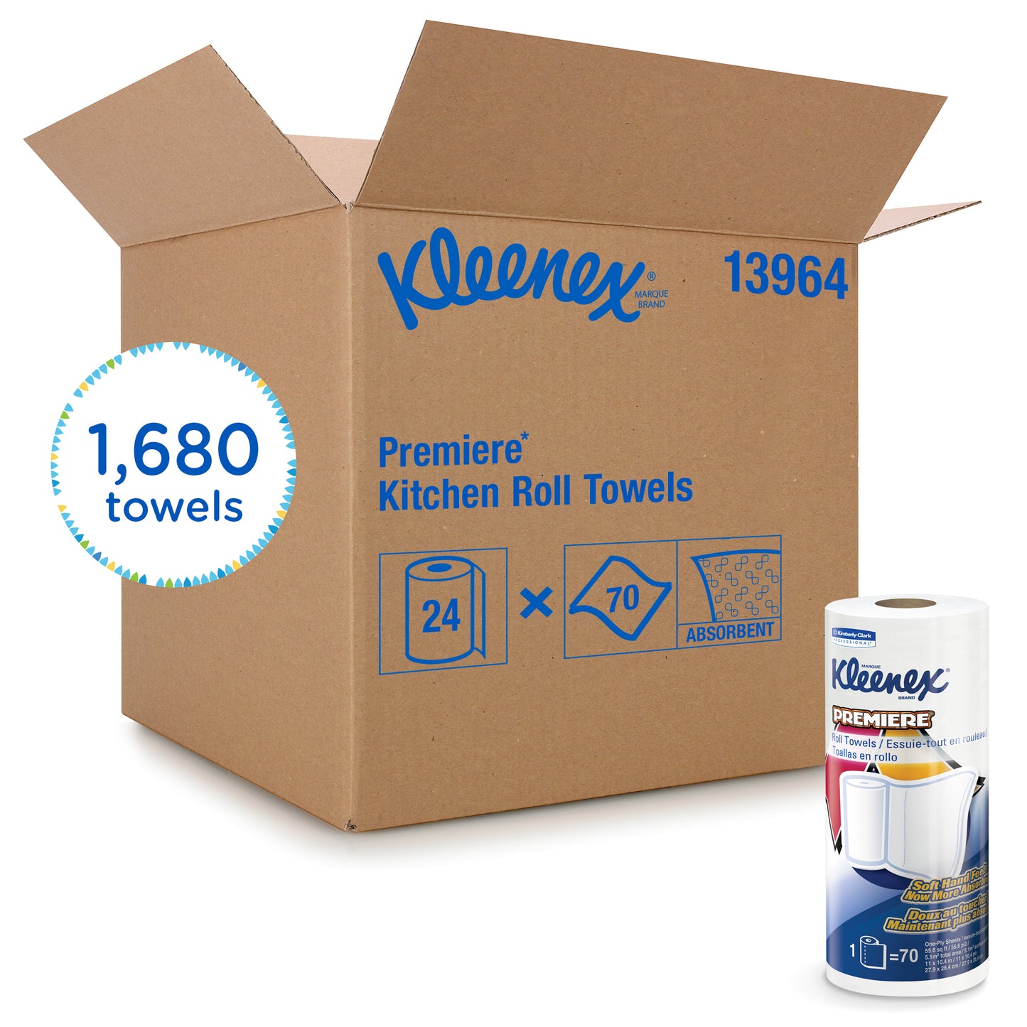 Kimberly Clark Kleenex Premiere Kitchen Roll Towel - White - 10.4" x 11" - 70 sheets per roll - 24/cs - Mfg #13964