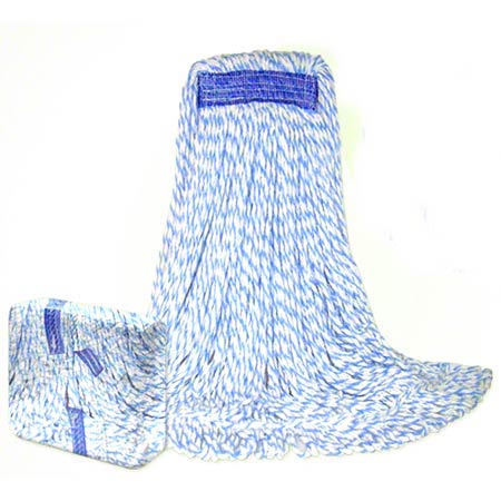 Rayon Floor Finish Mop Candy Striped Blue/White w/ Narrow Band - Medium - 4 ply - 12cs - Mfg #LM-203MCS