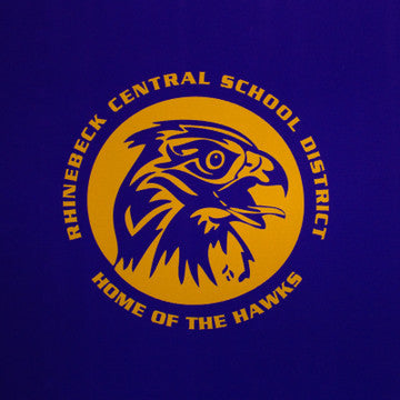 Logo of Rhinebeck Central School District with an eagle on a blue background